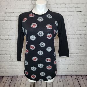 LuLaRoe Randy Raglan Sleeve Black and Red Top Size S